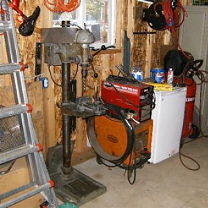 Airco welder, Century mig welder, and small drill press