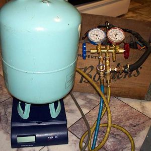 Freon tank on a scale.